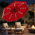 ELLEGNT 9 FT Solar LED Patio Umbrella with Weighted Base and Sandbags-Outdoor Umbrella for Garden or Deck Red