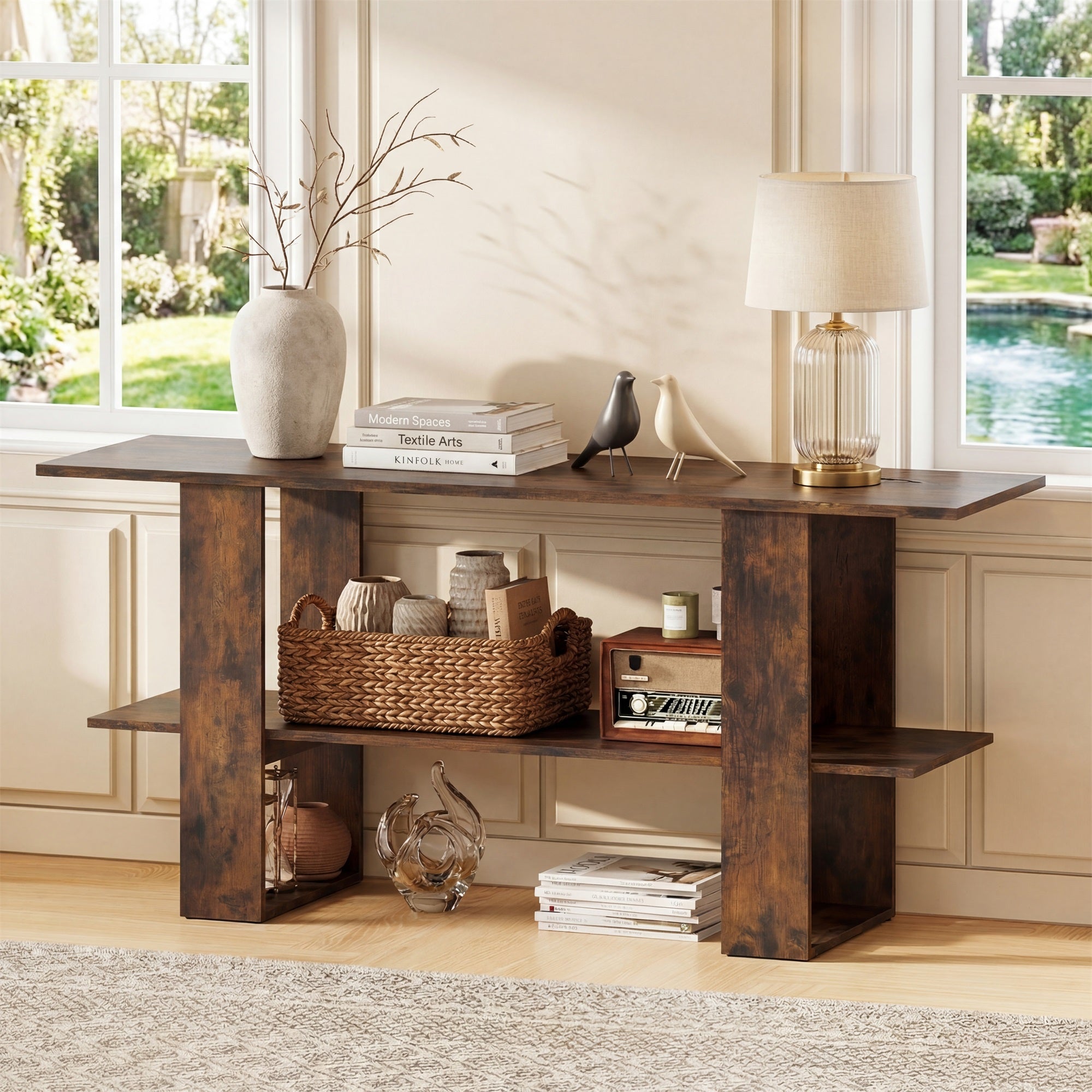 ELLEGNT TV Stand-Entertainment Center with Storage Shelf for TVs up to 55 in, Rustic Brown