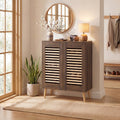 ELLEGNT 5-Tier Shoe Storage Cabinet with 2 Louvered Doors and 3 Adjustable Shelves-Narrow Entryway Organizer Walnut
