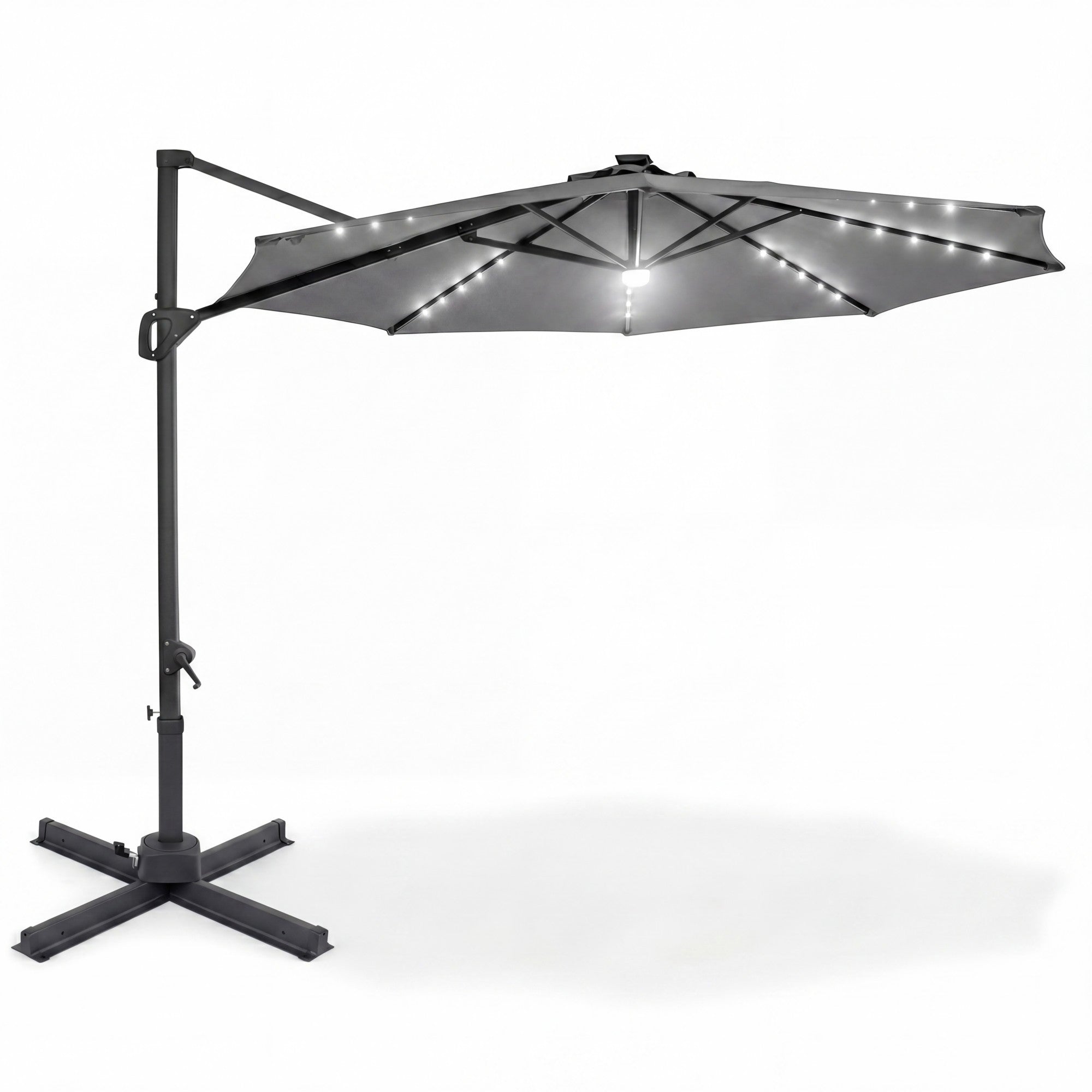 ELLEGNT Solar LED Cantilever Umbrella-10 FT, 360¡ã Swivel, Easy Tilt for Patio or Garden, Gray