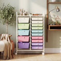 ELLEGNT Rolling Cart-15 Drawer Mobile Storage with Colorful Drawers and Metal Frame, White + Icecream Multicolor