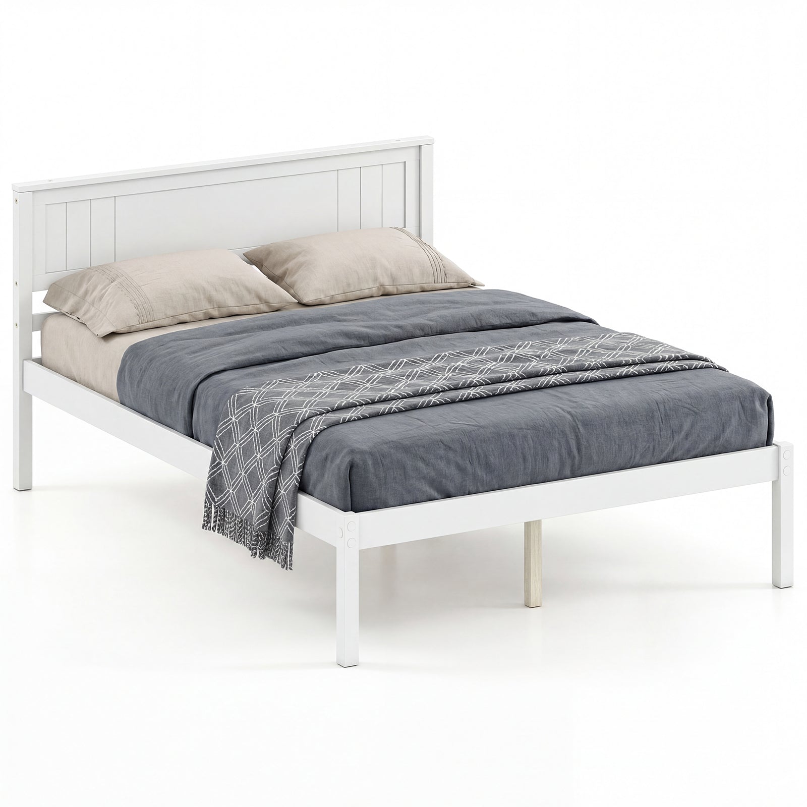 ELLEGNT Full Size Wooden Bed Frame with Headboard-White Platform Mattress Foundation