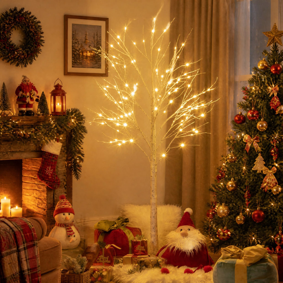 ELLEGNT 6FT White Lighted Birch Christmas Tree with 96 LED Lights Indoor Outdoor