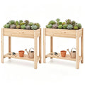 ELLEGNT 2 PCS Backyard Wooden Raised Planter-with Legs, Storage Shelf, Liner and Drainage Holes for Healthy Plants