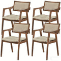 ELLEGNT 4 PCS Rubber Wood Dining Chairs with Arms-Curved Back and Seat, Upholstered Armchairs for Home Dark Beige