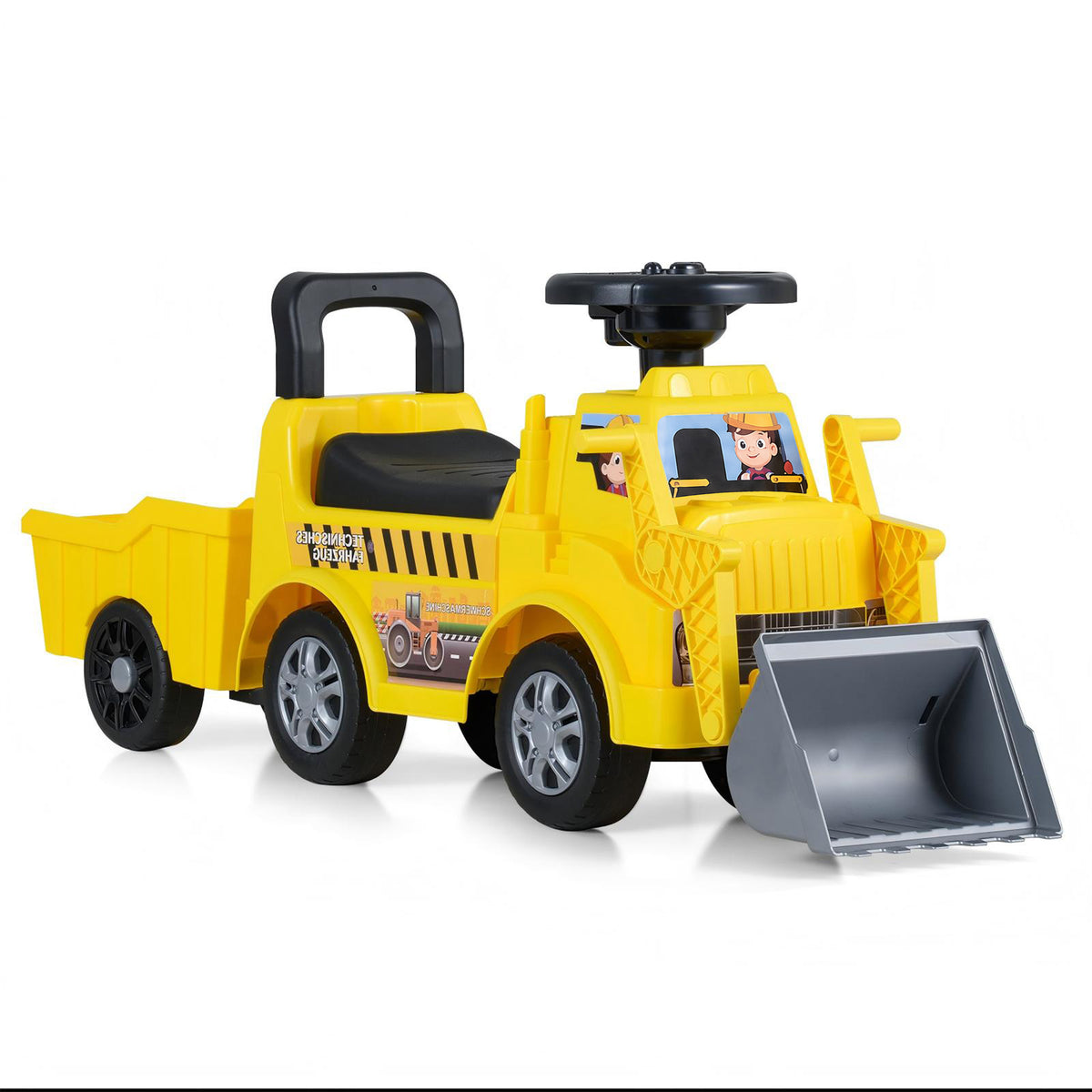 ELLEGNT Kids Ride On Excavator with Shovel, Detachable Trailer, Under-Seat Storage, 18+ Months