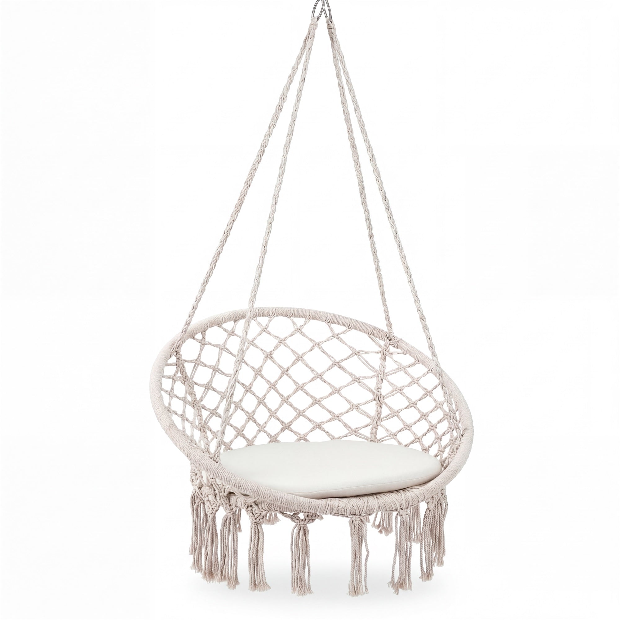 ELLEGNT Boho Swing Chair-Round Cushion Hammock Seat for Indoor and Outdoor Beige