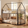 ELLEGNT Twin Over Twin Metal Bunk Bed with Roof and Ladder, Black