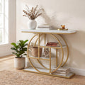 ELLEGNT 41 in Narrow 4-Tier Console Table-Wooden Entryway Sofa Table with Storage Shelves, Rustic White + Gold