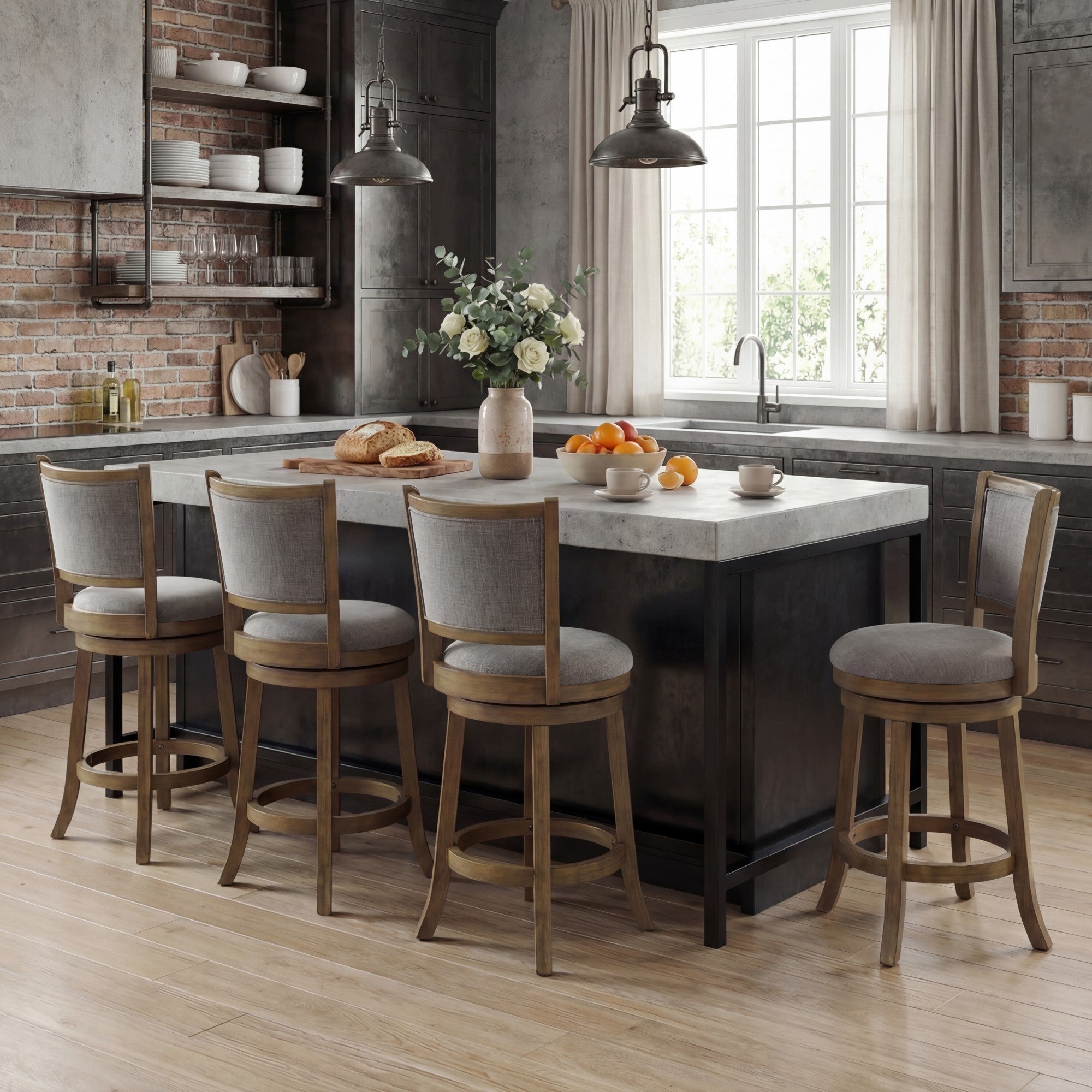 ELLEGNT 4 PCS Swivel Bar Stools-25 in Height, Backrests, Wood Frame, Upholstered Seat
