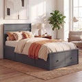 ELLEGNT Bed Frame Twin Size, Wooden Slat Support, Headboard and Storage Drawers,  Gray