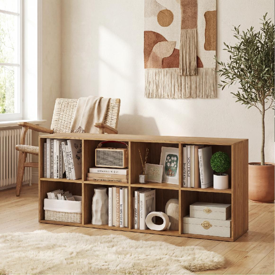 ELLEGNT 8?Cube Storage Bookshelf, Includes 2 Anti?Tipping Kits, Home Organizer, Natural