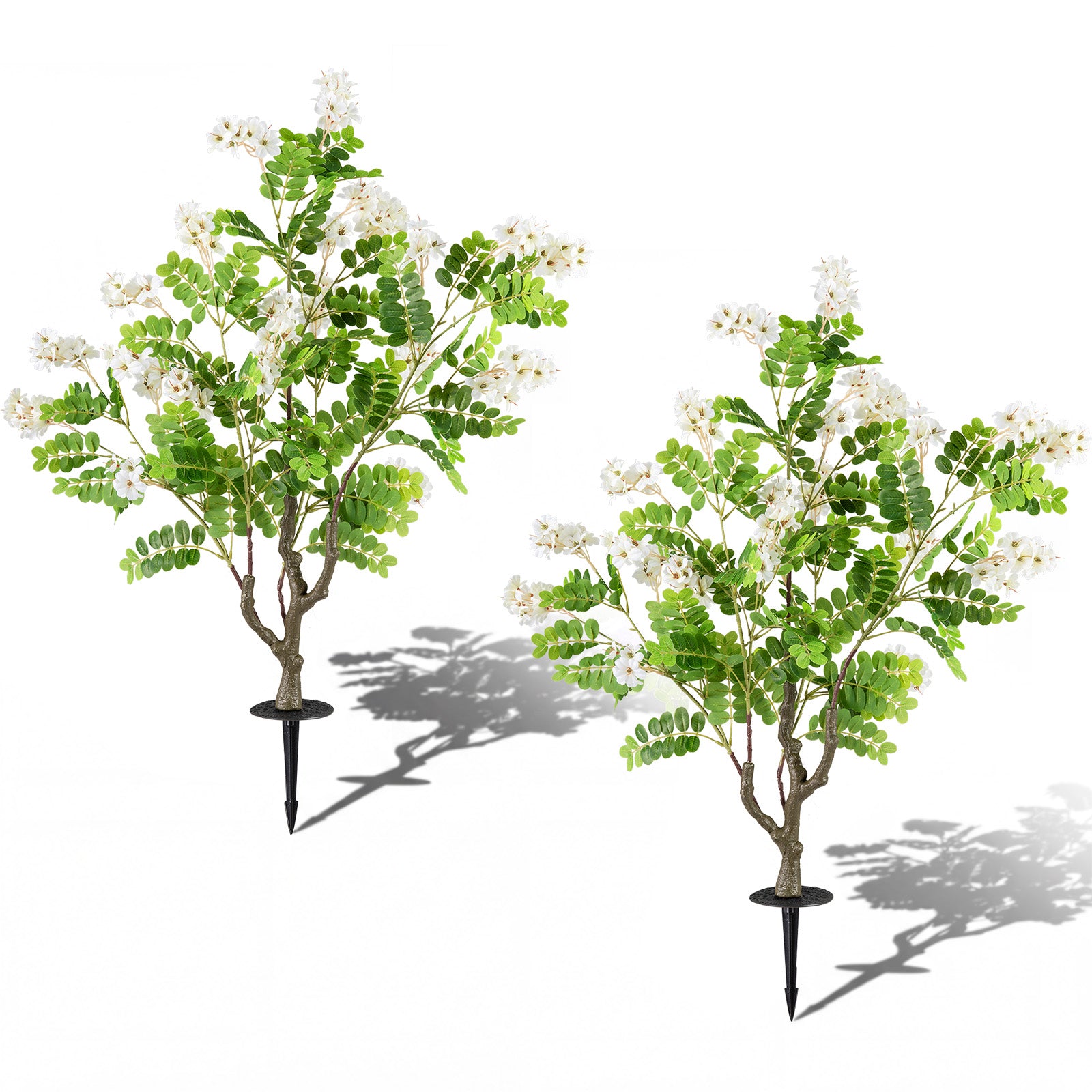 ELLEGNT 2 PCS Artificial Sophora Japonica Trees with Ground Spikes- Locust Blossoms for Home, or Outdoor Display White + Green