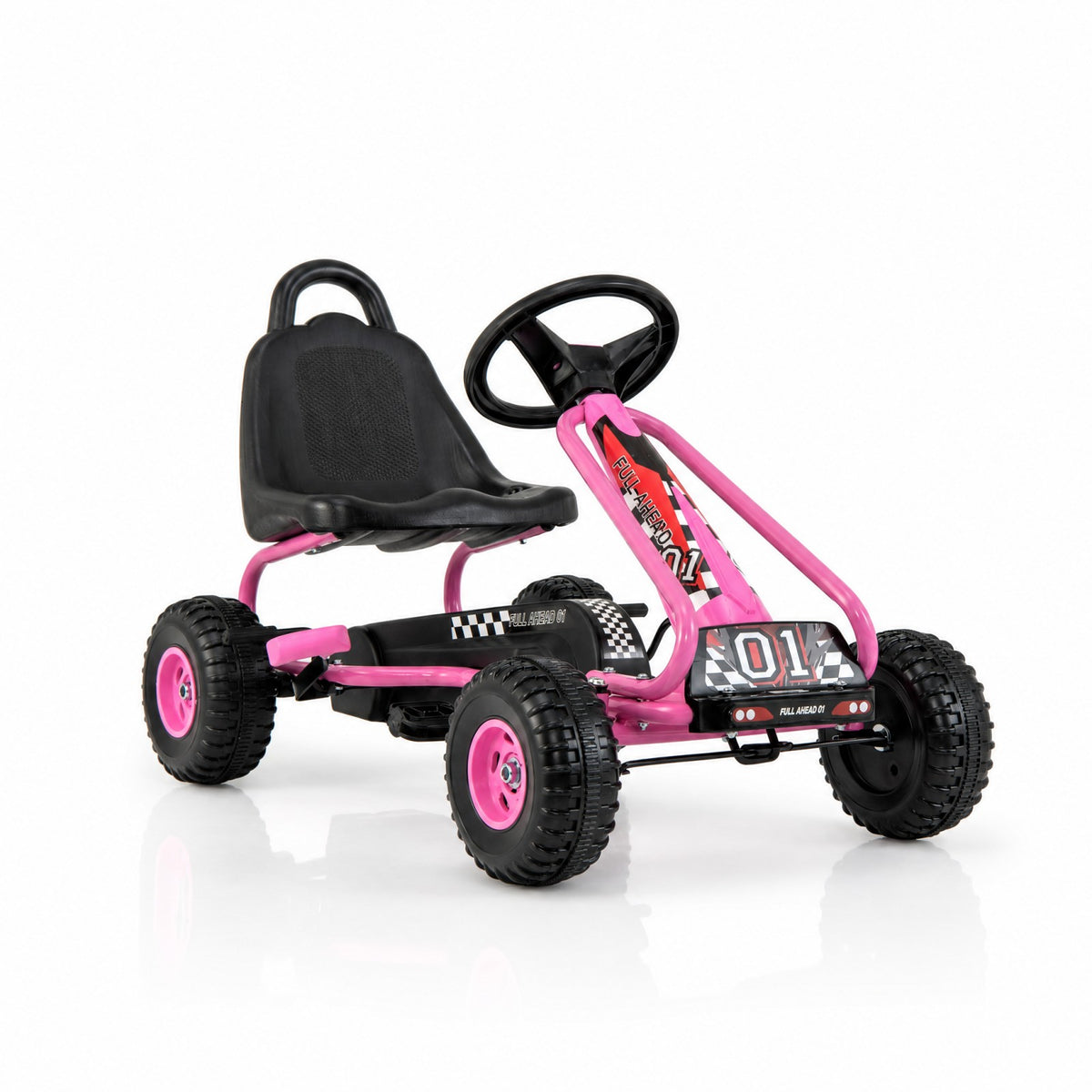 ELLEGNT 4 Wheel Kids Go Kart, Pedal Powered Ride On Toy Car with Adjustable Seat, Ergonomic Backrest and Hand Brake, Outdoor Bike Cart for Boys and Girls 3-6 Years Old, Pink