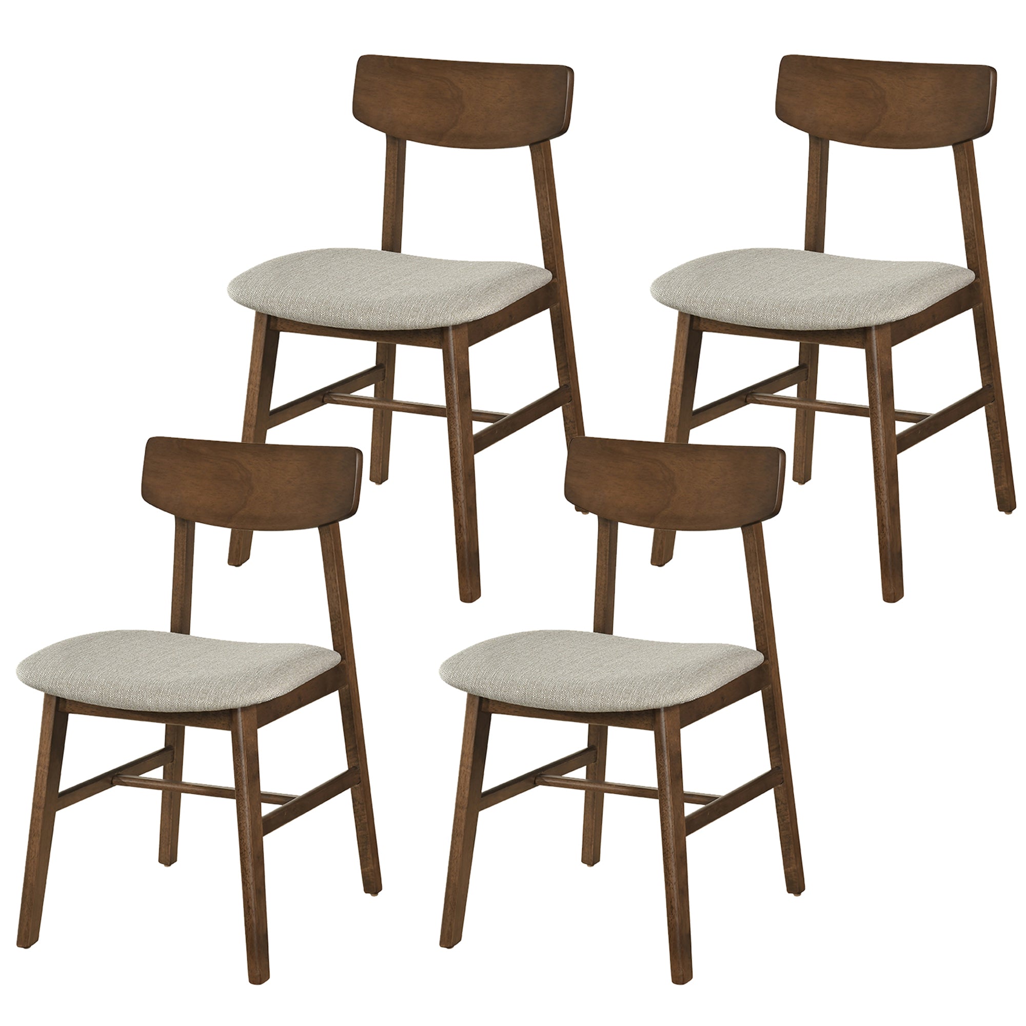 ELLEGNT 4 PCS Curved Backrest Dining Chairs-Linen Upholstered Seat, Fabric Kitchen Chairs for Home
