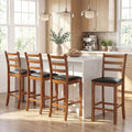 ELLEGNT 4 PCS 24 in Rubber Wood Ladder Back Bar StoolsUphols,tered Seat,Walnut + Black