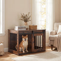 ELLEGNT Sliding Barn Door Dog Crate-Heavy Duty Metal Frame Wooden Kennel, 31.5 in Decorative End Table for Small and Medium Dogs, Rustic Brown