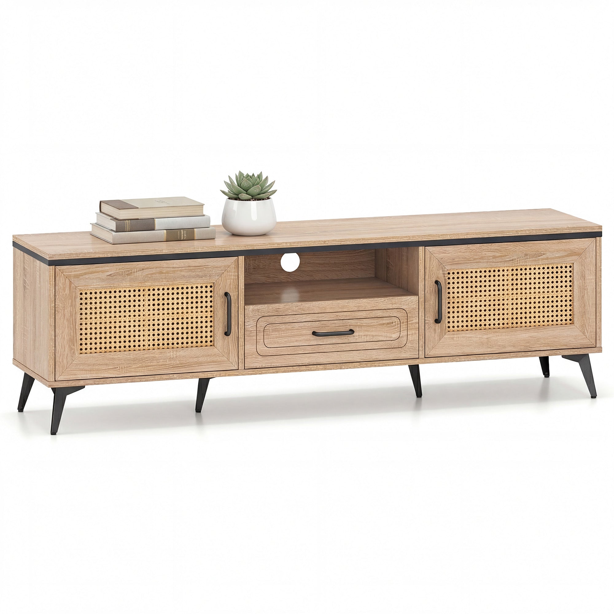 ELLEGNT 65 Inch TV Stand with Drawer and 2 Storage Shelves-Boho Modern Entertainment Center for Living Room