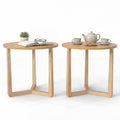 ELLEGNT 2 PCS Rubber Wood Round Side Table-Triangular Support End Table for Bedroom, Living Room, or Small Space Natural