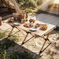ELLEGNT Roll-Up Pine Wood Camping Table-Folding Portable Picnic Table with Carry Bag  Natural
