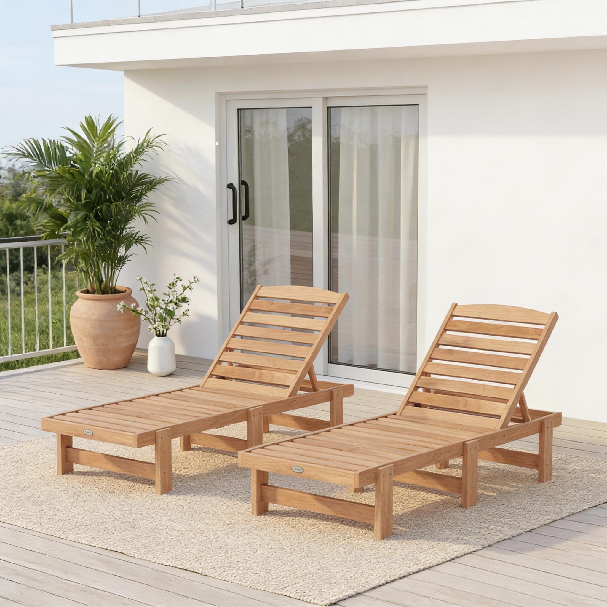 ELLEGNT 2 PCS Solid Wood Adjustable Chaise Lounge-1 PCS Outdoor Patio Recliner