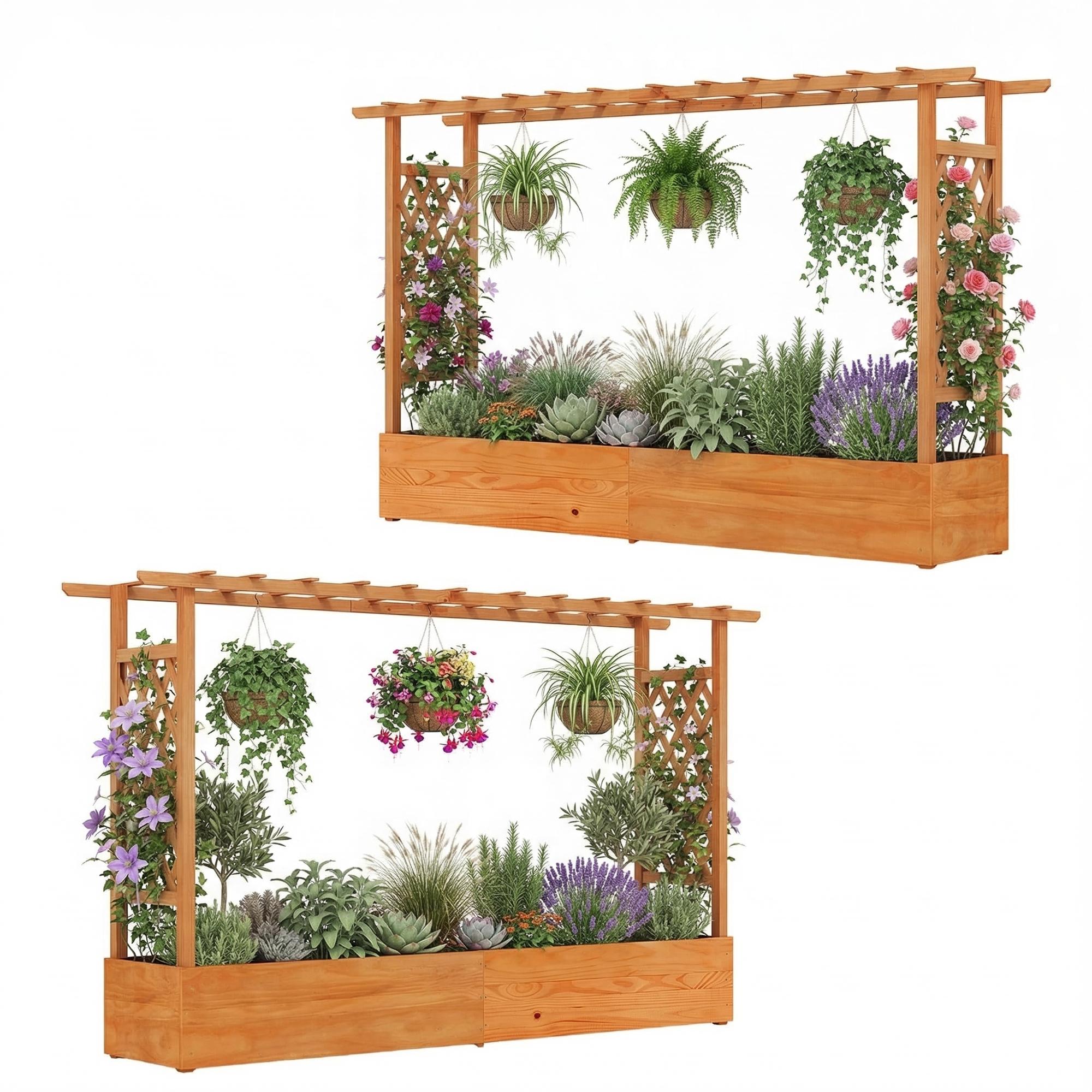 ELLEGNT 2 PCS Raised Planter Box with Trellis-Side and Top Support for Climbing Plants