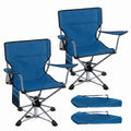 ELLEGNT 2 PCS Goplus 360¡ã Swivel Hunting Chair-Folding Outdoor Seat with Cup Holder, Storage Pockets, and Cozy Backrest, Blue