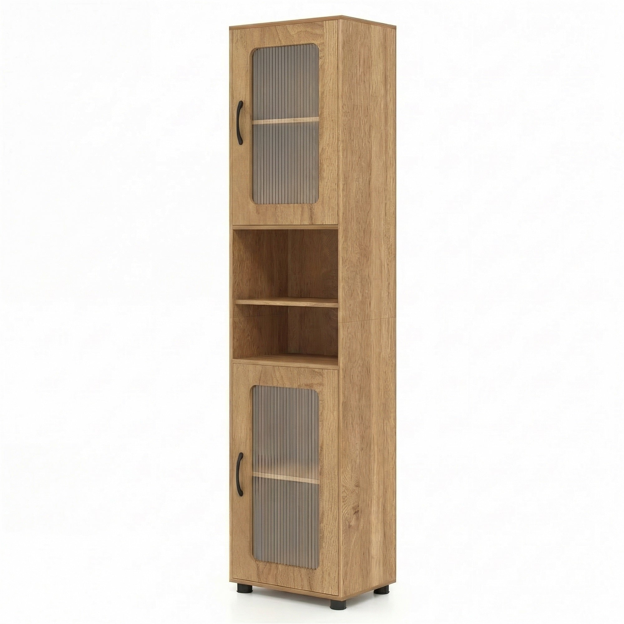 ELLEGNT 1 PCS Bathroom Cabinet-Floor Storage, 2 Fluted Doors, 4 Rubber Feet, Natural
