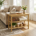ELLEGNT Rubberwood Shoe Rack Bench-3-Tier Freestanding Changing Bench with Slat Shelves