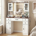 ELLEGNT 41.5 in Lighted Vanity Desk-Mirror, Power Outlets, Hair Dryer Rack, Storage Shelves, for Makeup Station