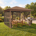 ELLEGNT 11.5x11.5 FT Pop-up Canopy with Mesh Screens-Instant Shelter with Air Vent, 4 Doors, and Carry Bag, Brown
