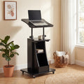 ELLEGNT Height Adjustable Rolling Lectern-Mobile Laptop Cart with Storage Compartments, Lockable Casters, Black