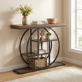 ELLEGNT 41 in Narrow 4-Tier Console Table-Wooden Entryway Sofa Table with Storage Shelves, Rustic Brown + Black