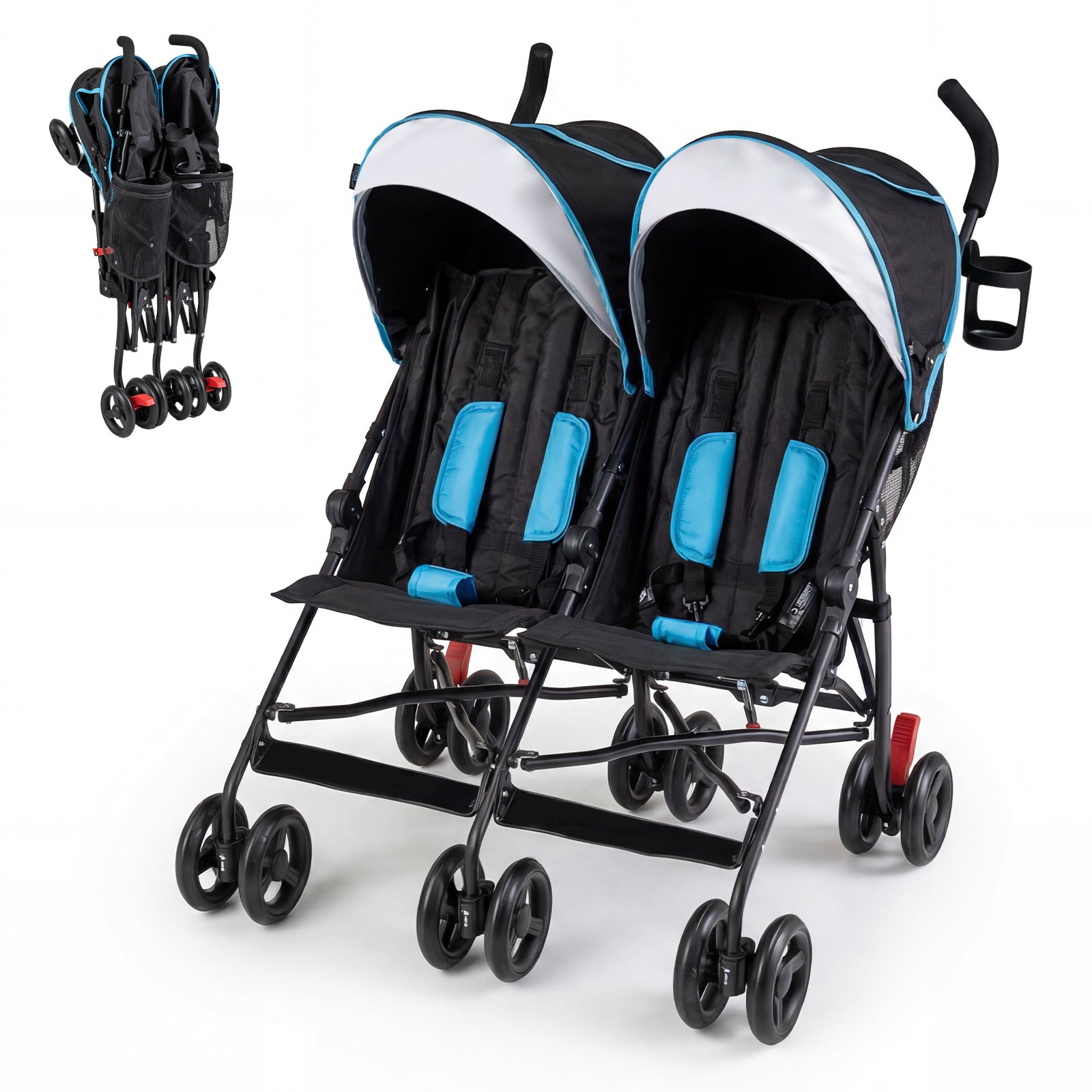 ELLEGNT Foldable Double Umbrella Stroller for Twins-Ultralight Baby Pushchair, Navy