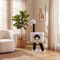 ELLEGNT Wicker Cat Tree-43 in Lamb-Shaped Tower with 2-Door Rattan Condo, Scratching Posts , Removable Plush Cushion, Ball, Indoor Kitten Center