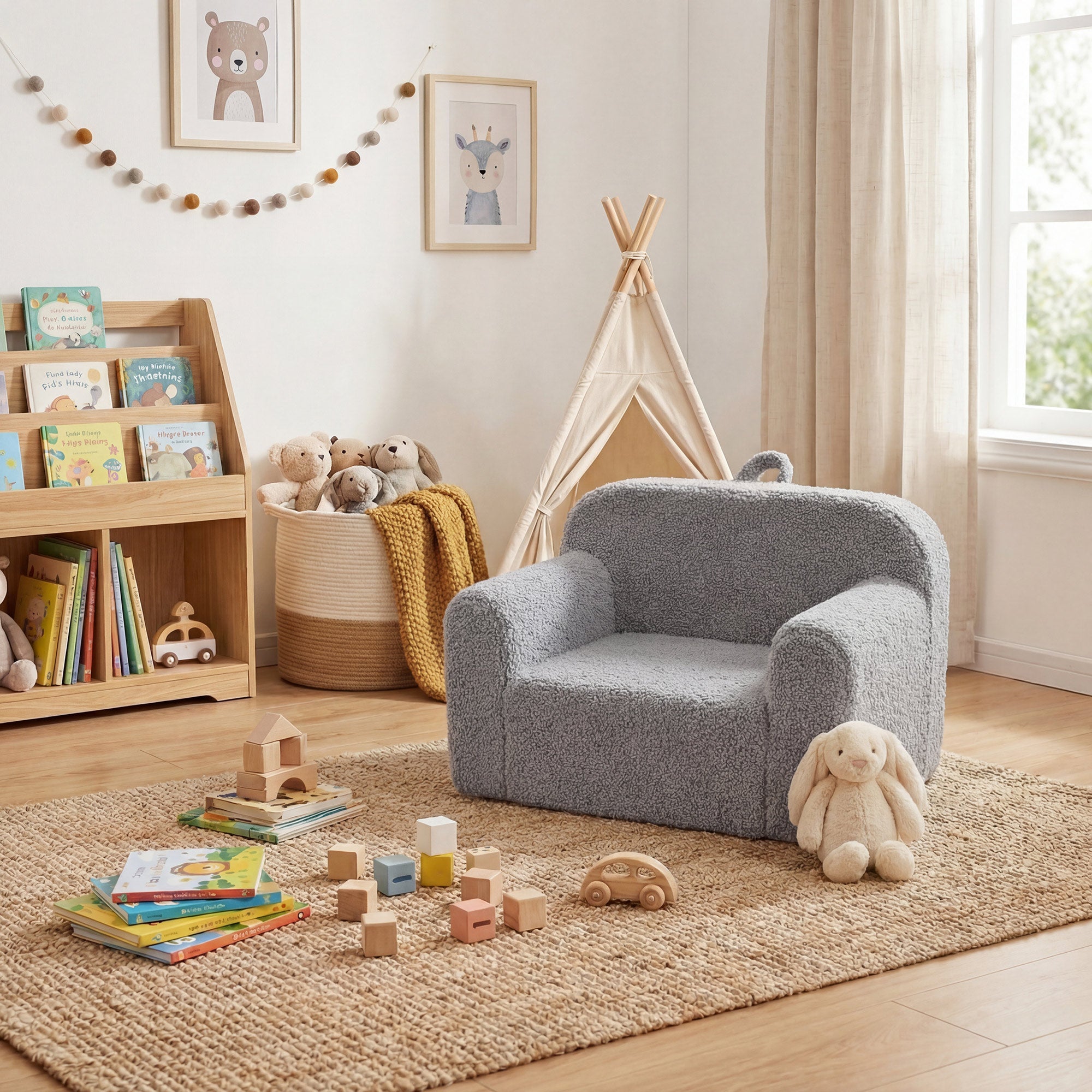 ELLEGNT Kids Couch-Comfy Toddler Chair with Removable Cover, Non-Slip Bottom, and Easy-Carry Handle Gray