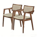 ELLEGNT 2 PCS Rubber Wood Dining Chairs with Arms-Curved Back and Seat, Upholstered Armchairs for Home Dark Beige