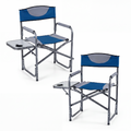 ELLEGNT 2 PCS Lightweight Folding Camping Chair, Portable Director Style with Side Table, Blue