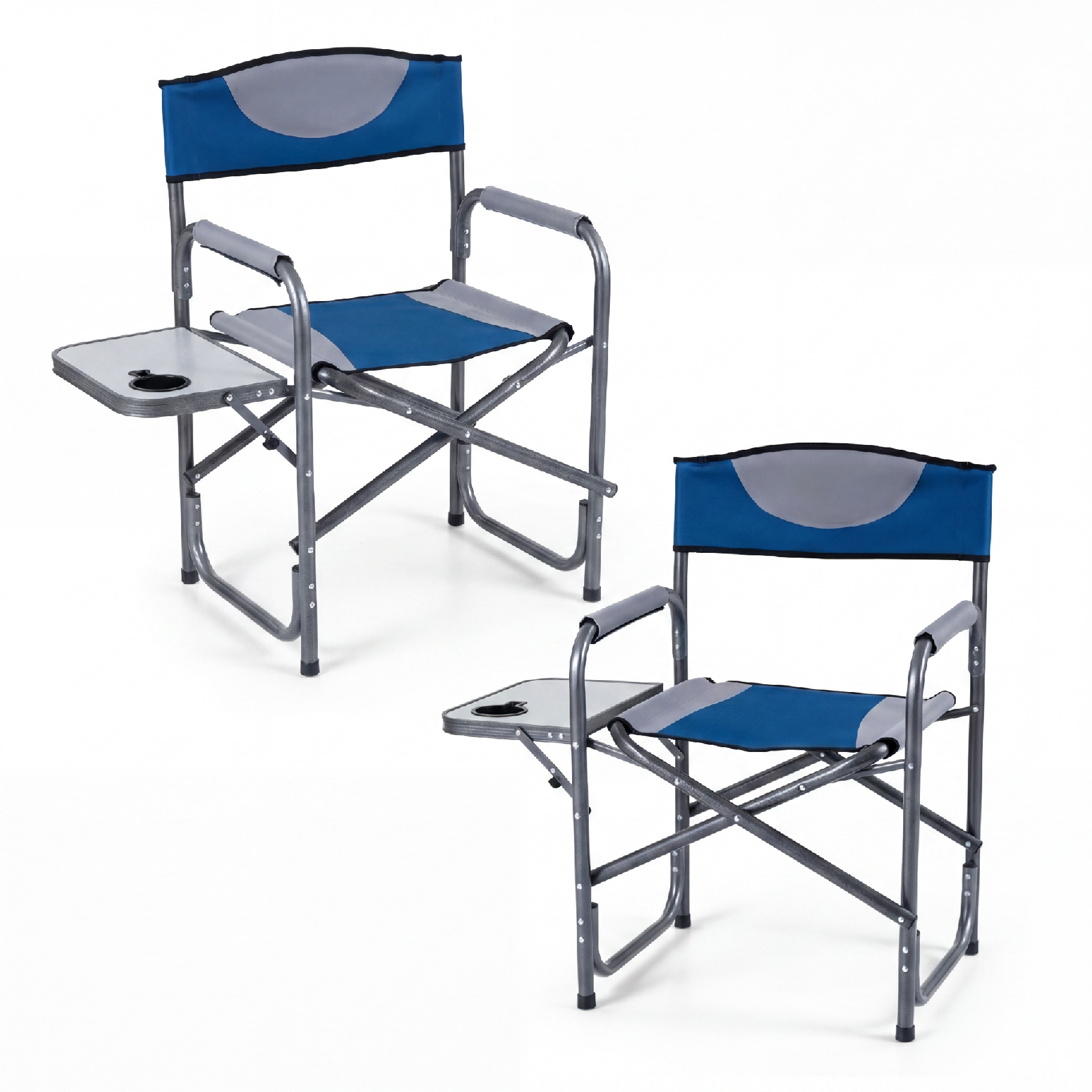 ELLEGNT 2 PCS Lightweight Folding Camping Chair, Portable Director Style with Side Table, Blue