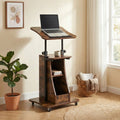 ELLEGNT Height Adjustable Rolling Lectern-Mobile Laptop Cart with Storage Compartments, Lockable Casters, Coffee
