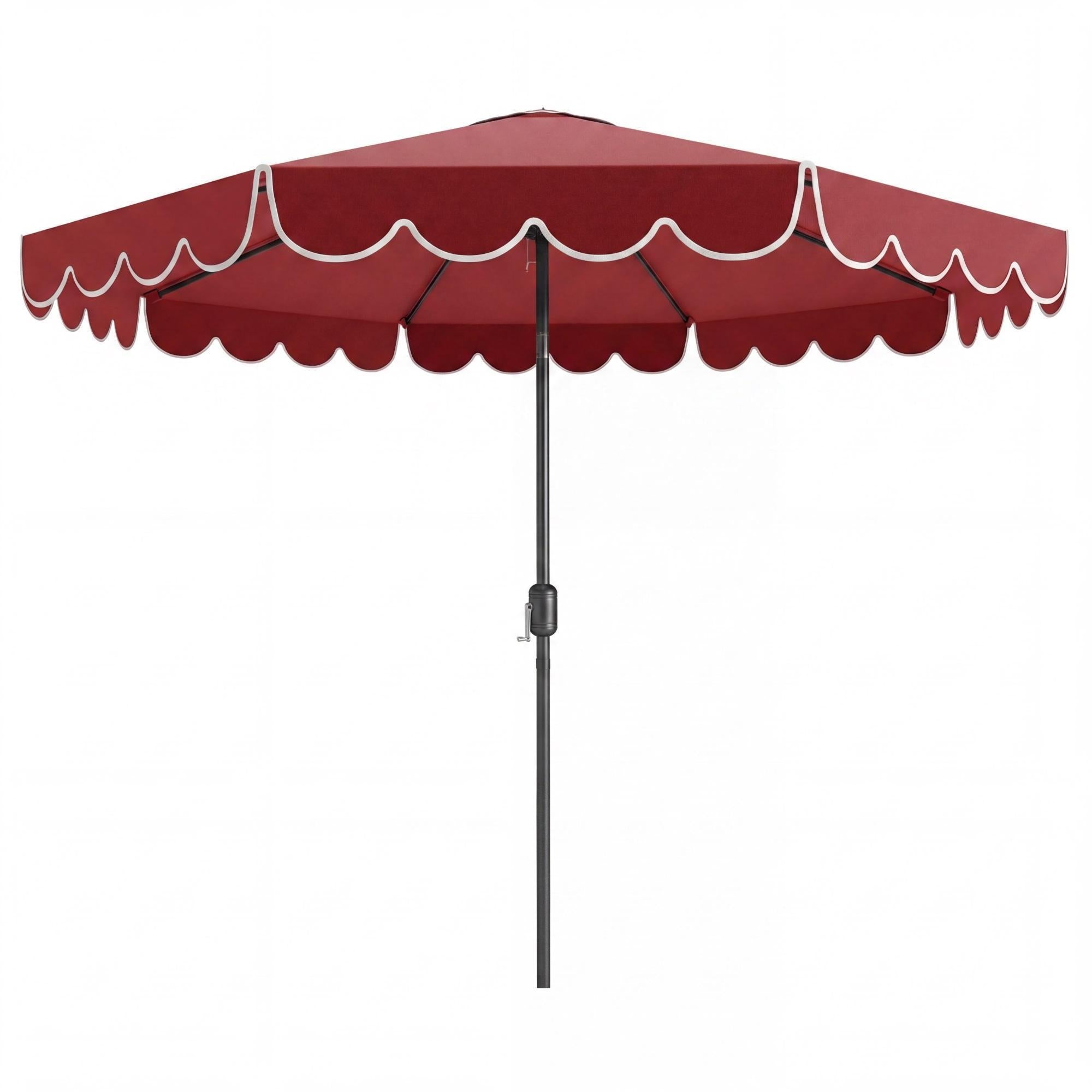 ELLEGNT Crank Tilt 10 FT Patio Umbrella-Vented Top, 8 Ribs, Ruffles, Red