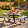 ELLEGNT Square Picnic Table for 8-Outdoor Bench Set with 4 Benches and Umbrella Hole, Gray