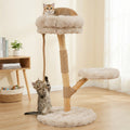 ELLEGNT Modern Solid Wood Cat Scratching Tree-Cat Tower with Luxurious Perch and Teasing Rope Apricot
