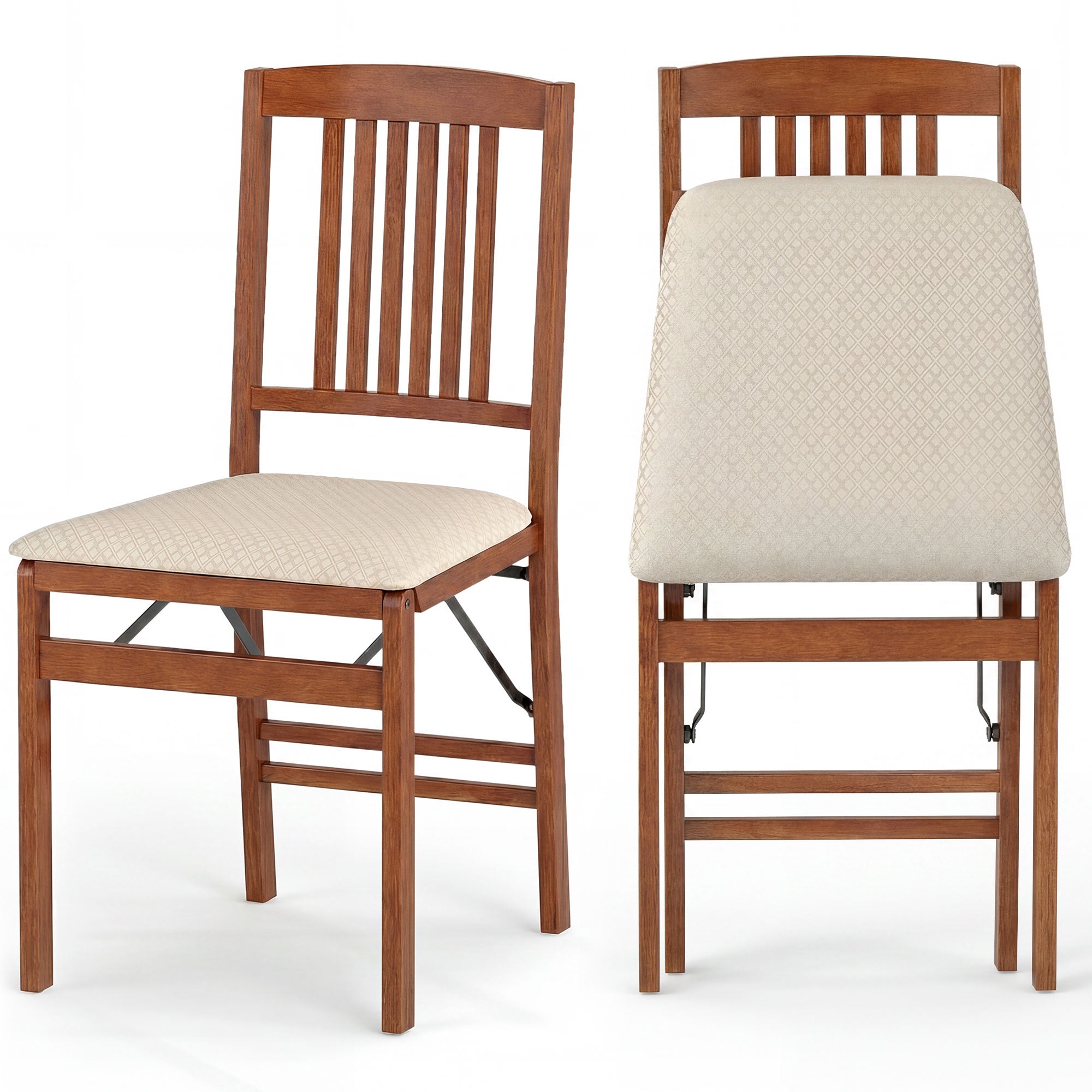 ELLEGNT 2 PCS Rubber Wood Folding Chairs -Padded Seat, Space?Saving Design for Dining Room