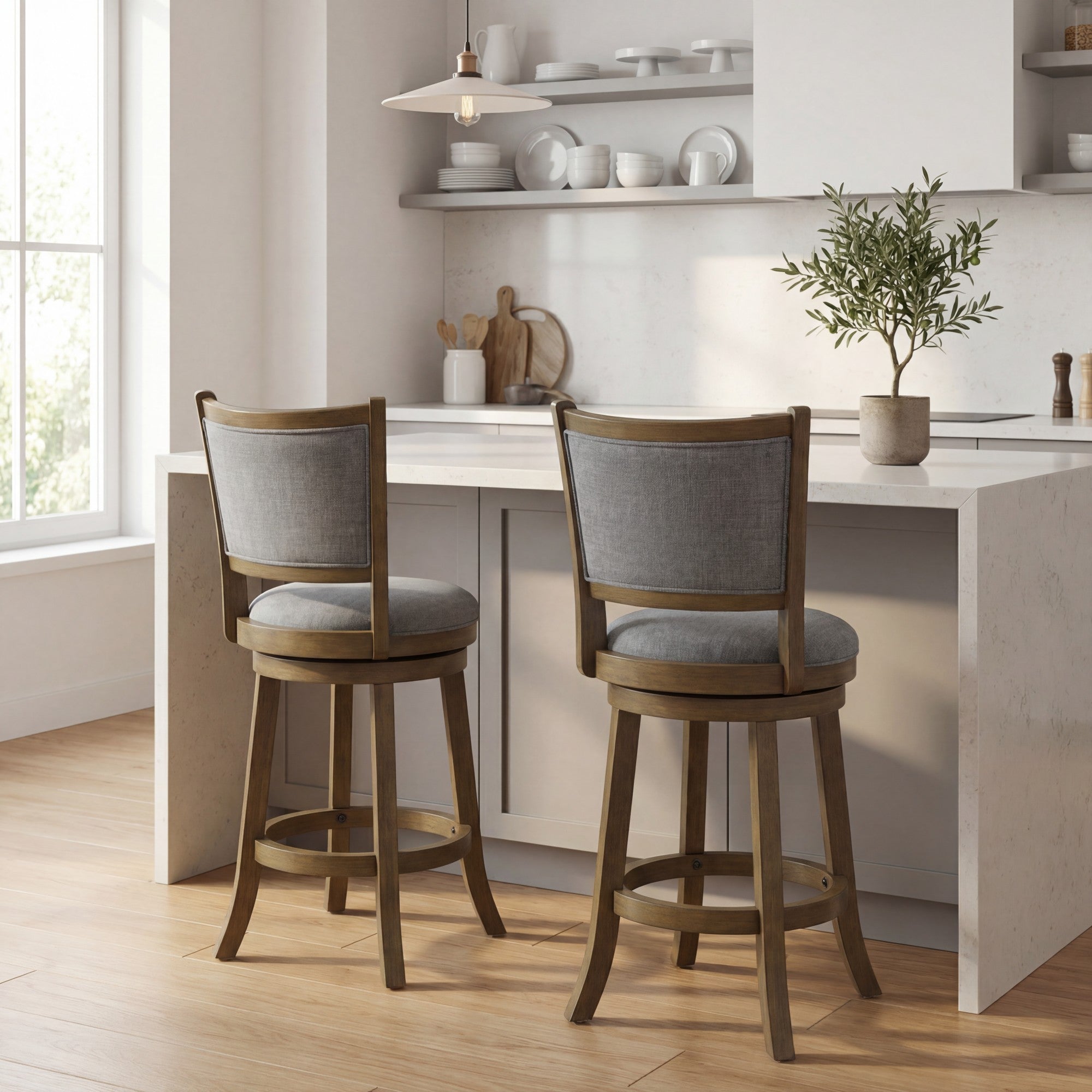 ELLEGNT 2 PCS Swivel Bar Stools-25 in Height, Backrests, Wood Frame, Upholstered Seat