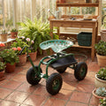 ELLEGNT Rolling Garden Cart-Work Seat with Extendable Handle for Planting,Green