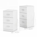 ELLEGNT 2 PCS Bedroom Nightstand with Charging Ports-3 Drawer Storage Side Table for Living Room or Guest Room, White