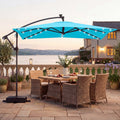 ELLEGNT 8 x 8 FT  Solar LED Cantilever Umbrella-Square Offset Hanging Patio Umbrella for Outdoor, Turquoise