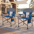 ELLEGNT 2 PCS Heavy Duty Folding Director's Chair-400 lbs Capacity, Padded, Side Table, Cup Holder, Storage Pocket, Navy + Gray