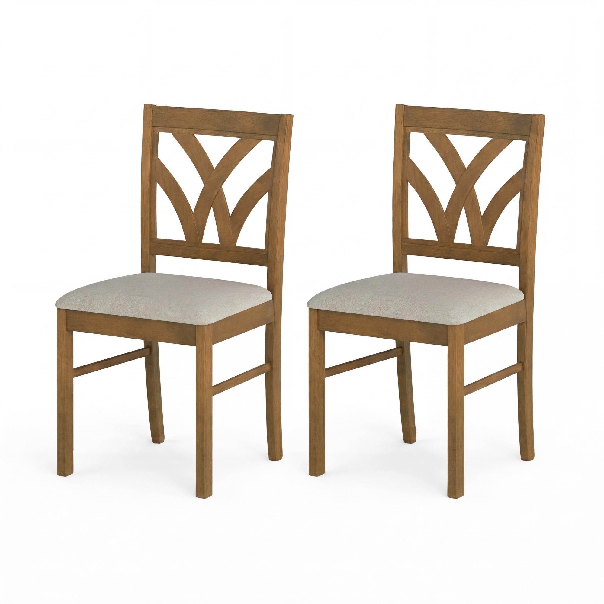 ELLEGNT Set of 2 Wooden Dining Chairs with Hollowed Backrest-Rubber Wood Frame Kitchen Chairs Oak + Light Brown